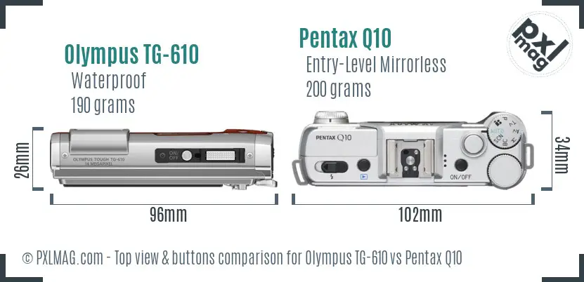 Olympus TG-610 vs Pentax Q10 top view buttons comparison