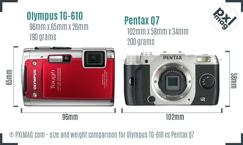 Olympus TG-610 vs Pentax Q7 size comparison