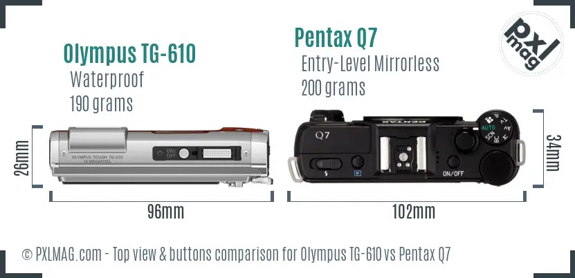 Olympus TG-610 vs Pentax Q7 top view buttons comparison