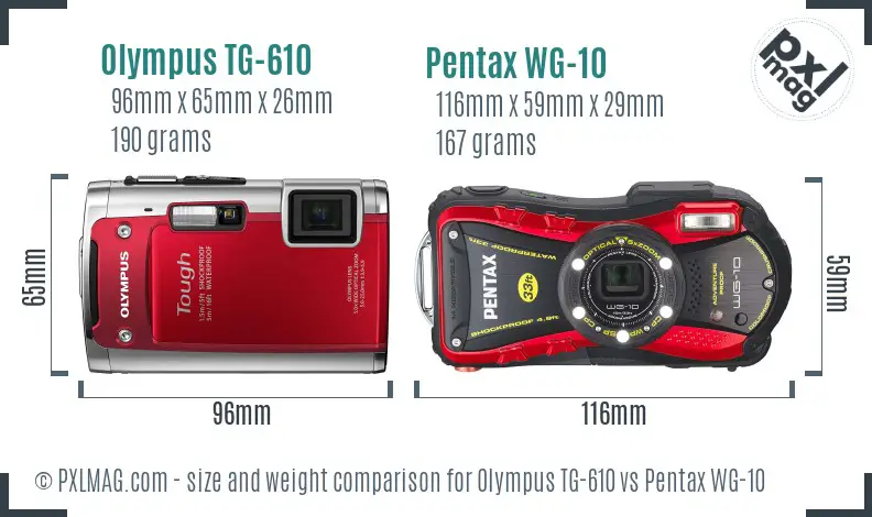 Olympus TG-610 vs Pentax WG-10 size comparison
