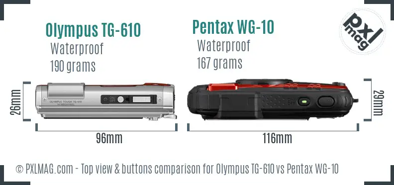 Olympus TG-610 vs Pentax WG-10 top view buttons comparison