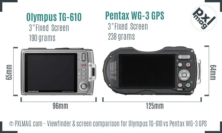 Olympus TG-610 vs Pentax WG-3 GPS Screen and Viewfinder comparison