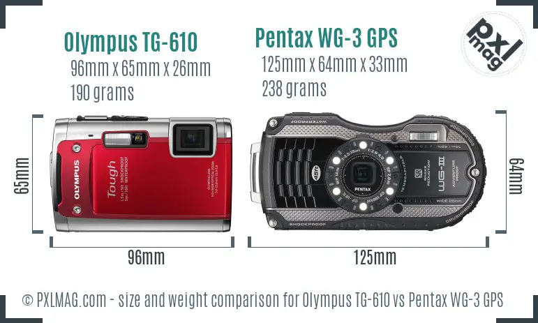 Olympus TG-610 vs Pentax WG-3 GPS size comparison