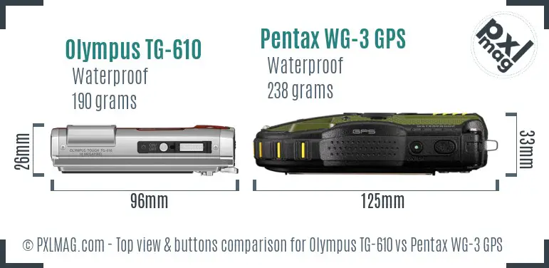 Olympus TG-610 vs Pentax WG-3 GPS top view buttons comparison