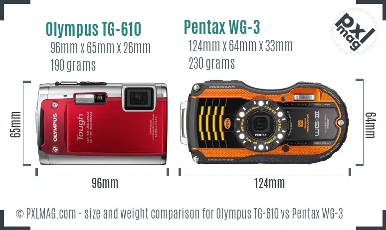 Olympus TG-610 vs Pentax WG-3 size comparison