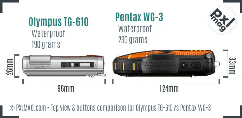 Olympus TG-610 vs Pentax WG-3 top view buttons comparison