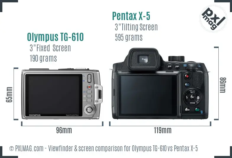 Olympus TG-610 vs Pentax X-5 Screen and Viewfinder comparison