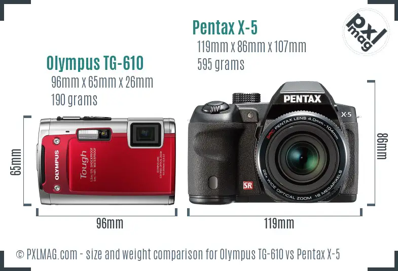 Olympus TG-610 vs Pentax X-5 size comparison