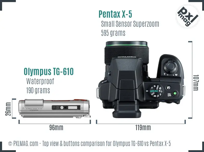 Olympus TG-610 vs Pentax X-5 top view buttons comparison