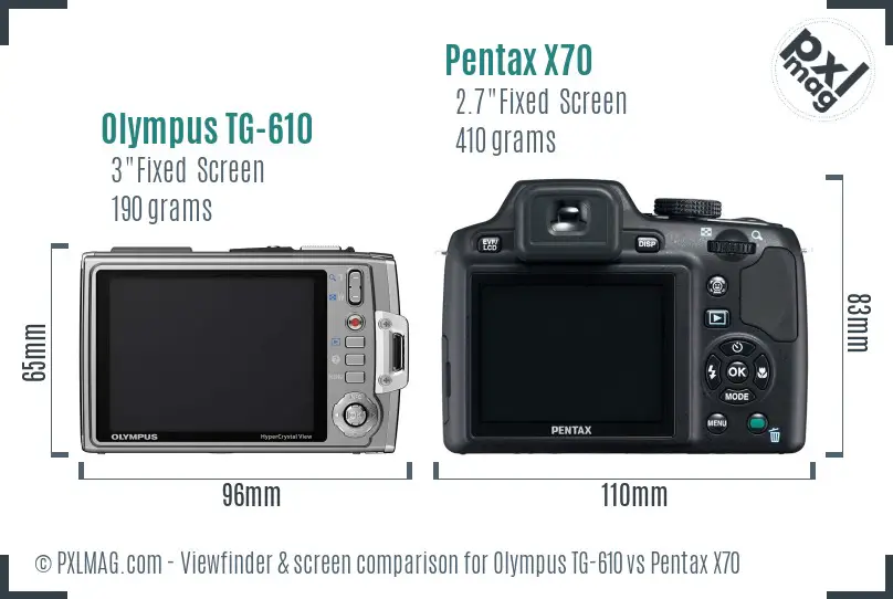 Olympus TG-610 vs Pentax X70 Screen and Viewfinder comparison