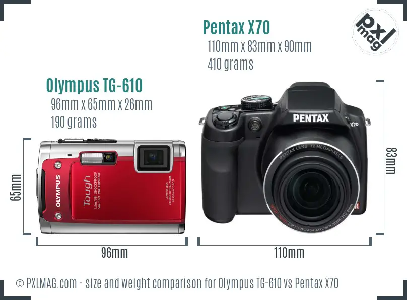 Olympus TG-610 vs Pentax X70 size comparison