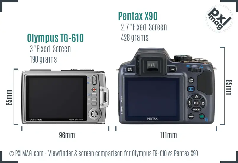 Olympus TG-610 vs Pentax X90 Screen and Viewfinder comparison Olympus TG-610 vs Pentax X90 Screen and Viewfinder comparison
