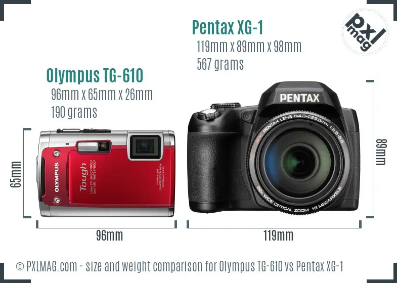 Olympus TG-610 vs Pentax XG-1 size comparison