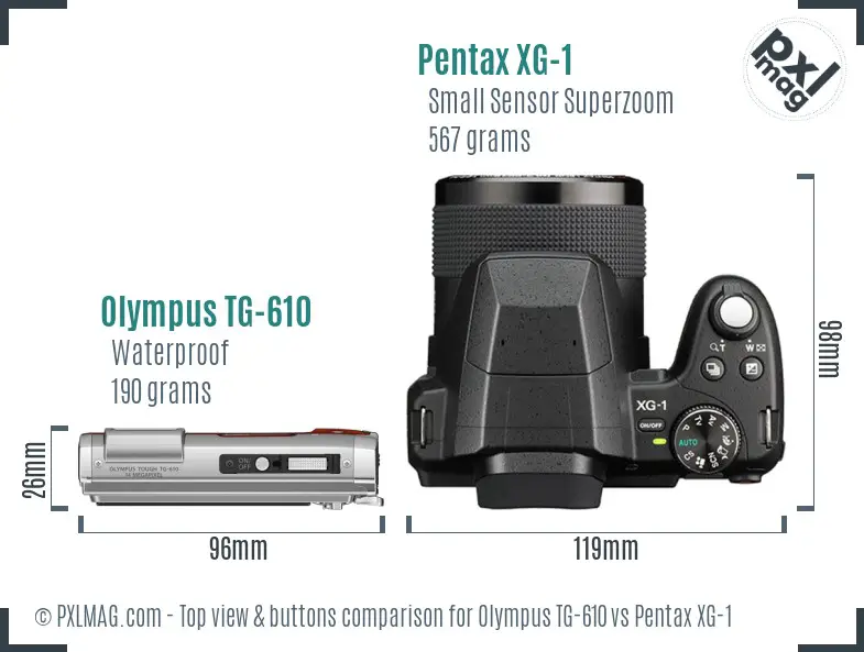 Olympus TG-610 vs Pentax XG-1 top view buttons comparison