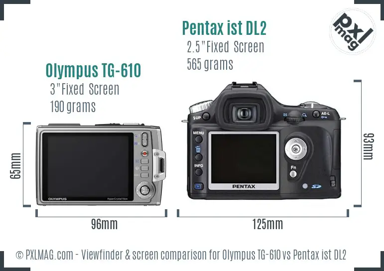 Olympus TG-610 vs Pentax ist DL2 Screen and Viewfinder comparison