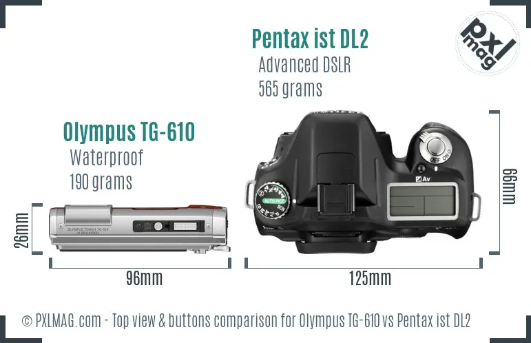 Olympus TG-610 vs Pentax ist DL2 top view buttons comparison