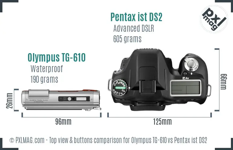Olympus TG-610 vs Pentax ist DS2 top view buttons comparison