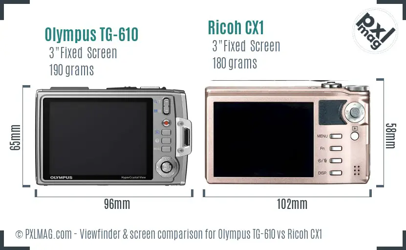 Olympus TG-610 vs Ricoh CX1 Screen and Viewfinder comparison