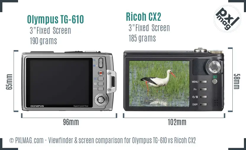 Olympus TG-610 vs Ricoh CX2 Screen and Viewfinder comparison Olympus TG-610 vs Ricoh CX2 Screen and Viewfinder comparison