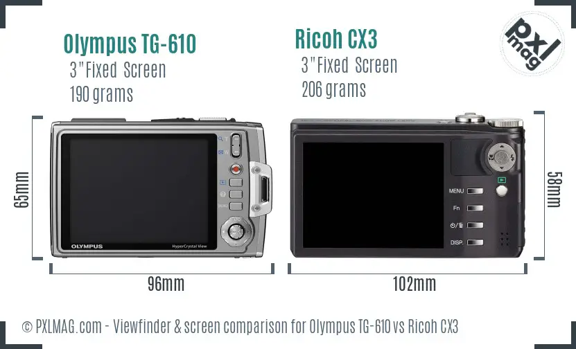 Olympus TG-610 vs Ricoh CX3 Screen and Viewfinder comparison