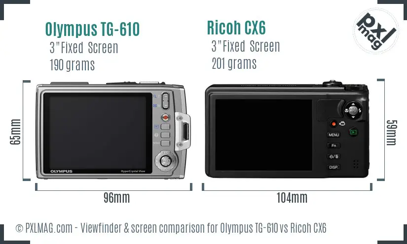 Olympus TG-610 vs Ricoh CX6 Screen and Viewfinder comparison