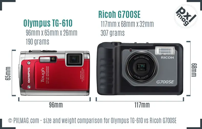 Olympus TG-610 vs Ricoh G700SE size comparison