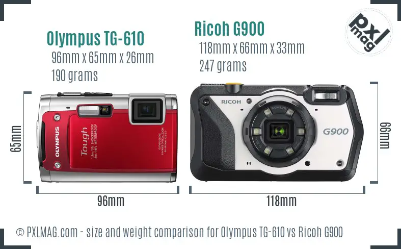 Olympus TG-610 vs Ricoh G900 size comparison