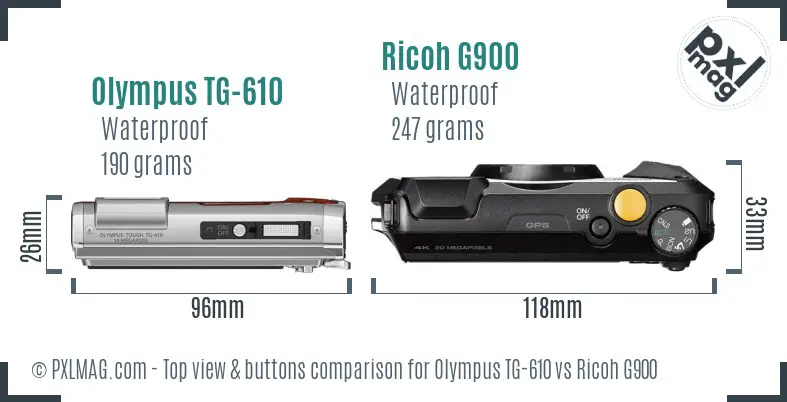 Olympus TG-610 vs Ricoh G900 top view buttons comparison