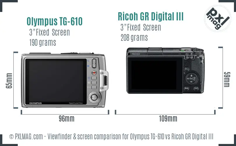 Olympus TG-610 vs Ricoh GR Digital III Screen and Viewfinder comparison