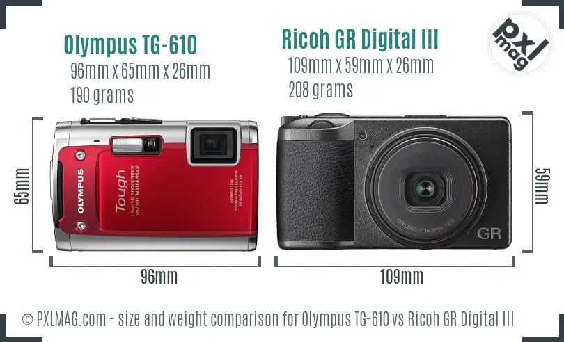 Olympus TG-610 vs Ricoh GR Digital III size comparison