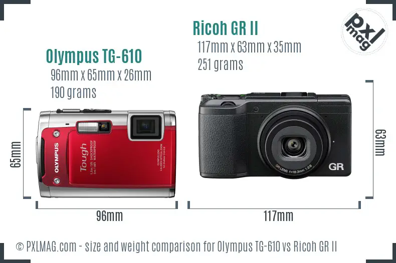Olympus TG-610 vs Ricoh GR II size comparison Olympus TG-610 vs Ricoh GR II size comparison