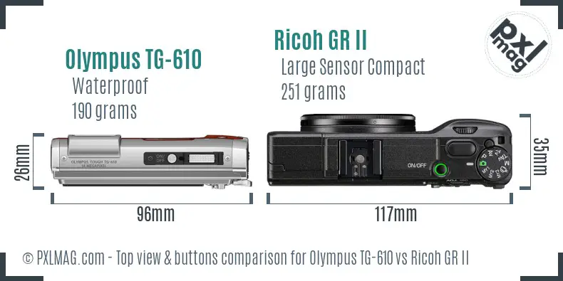 Olympus TG-610 vs Ricoh GR II top view buttons comparison Olympus TG-610 vs Ricoh GR II top view buttons comparison