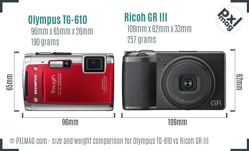 Olympus TG-610 vs Ricoh GR III size comparison