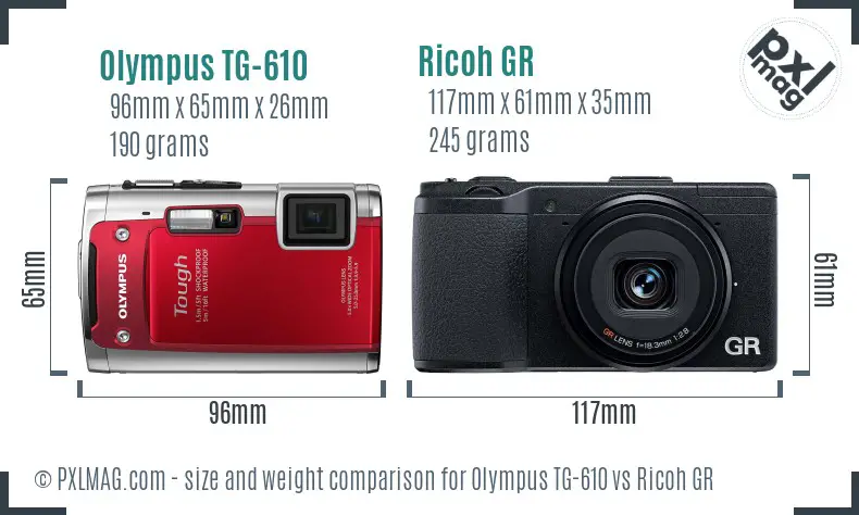 Olympus TG-610 vs Ricoh GR size comparison