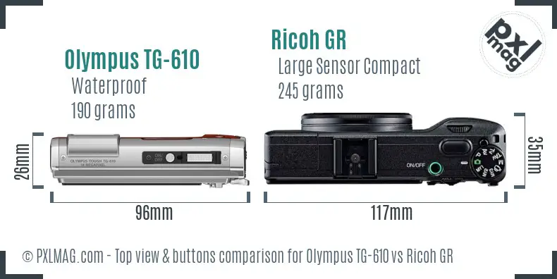 Olympus TG-610 vs Ricoh GR top view buttons comparison