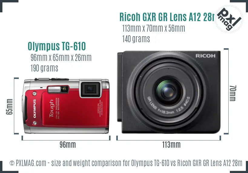 Olympus TG-610 vs Ricoh GXR GR Lens A12 28mm F2.5 size comparison Olympus TG-610 vs Ricoh GXR GR Lens A12 28mm F2.5 size comparison