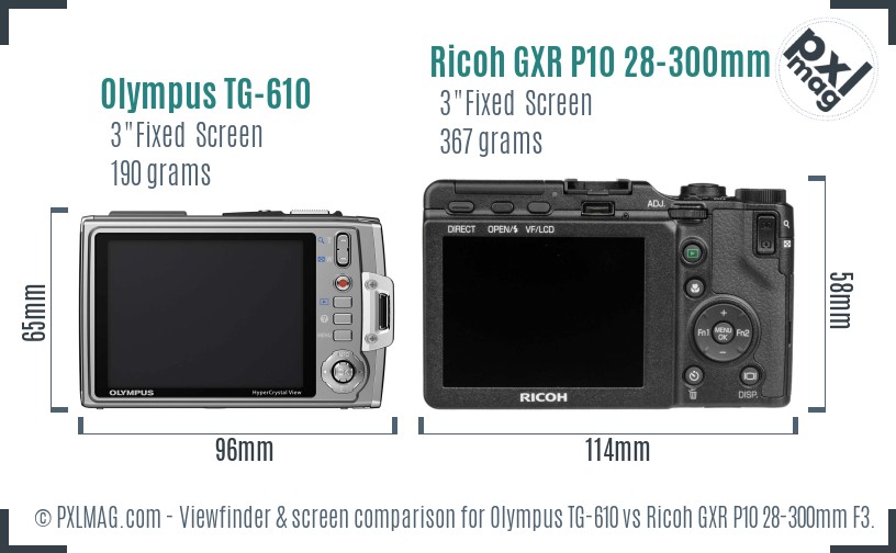 Olympus TG-610 vs Ricoh GXR P10 28-300mm F3.5-5.6 VC Screen and Viewfinder comparison