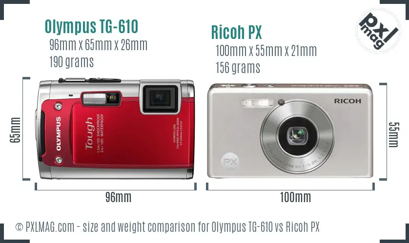 Olympus TG-610 vs Ricoh PX size comparison