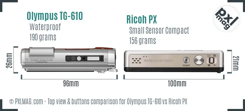 Olympus TG-610 vs Ricoh PX top view buttons comparison