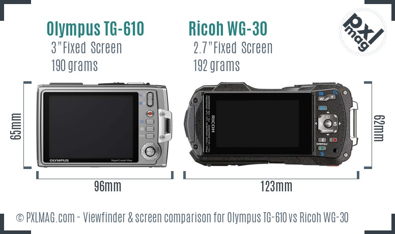Olympus TG-610 vs Ricoh WG-30 Screen and Viewfinder comparison