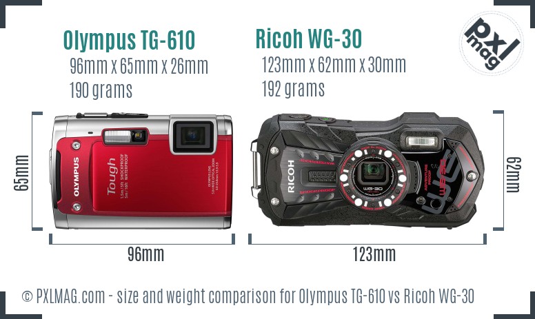 Olympus TG-610 vs Ricoh WG-30 size comparison