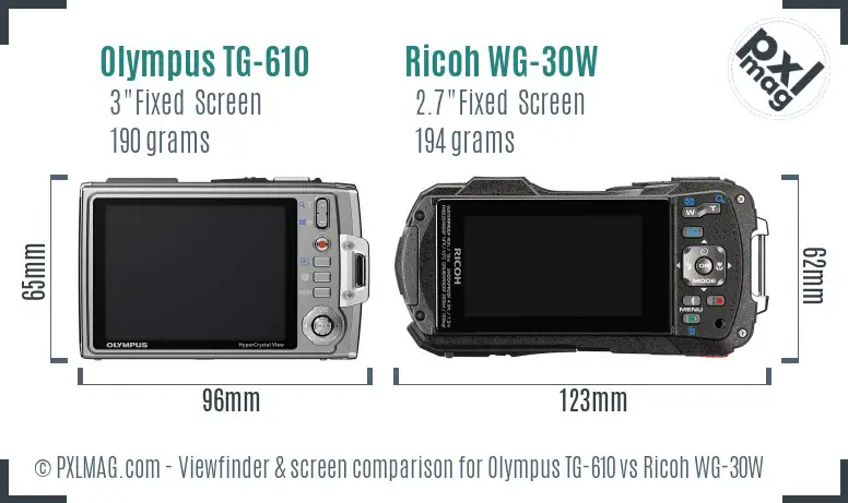 Olympus TG-610 vs Ricoh WG-30W Screen and Viewfinder comparison