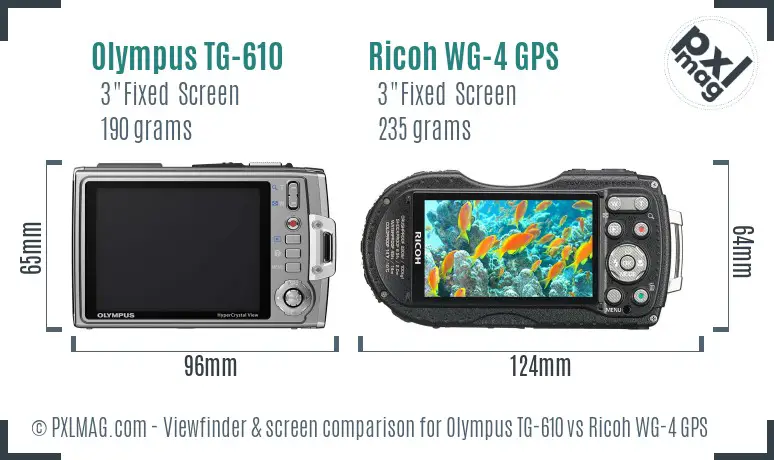 Olympus TG-610 vs Ricoh WG-4 GPS Screen and Viewfinder comparison