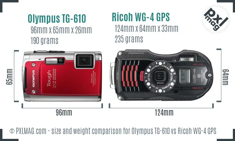 Olympus TG-610 vs Ricoh WG-4 GPS size comparison