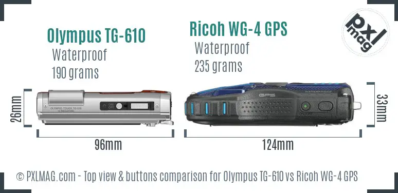 Olympus TG-610 vs Ricoh WG-4 GPS top view buttons comparison