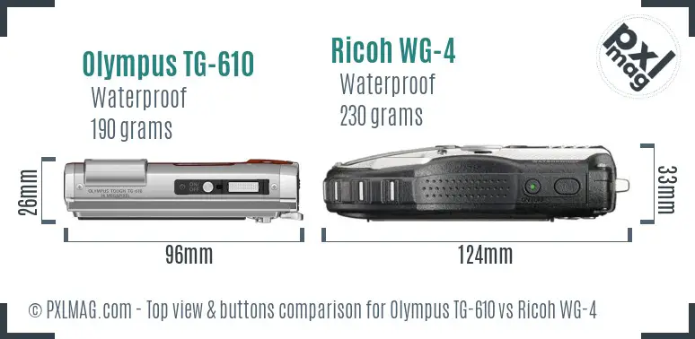 Olympus TG-610 vs Ricoh WG-4 top view buttons comparison