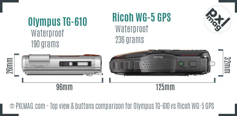 Olympus TG-610 vs Ricoh WG-5 GPS top view buttons comparison