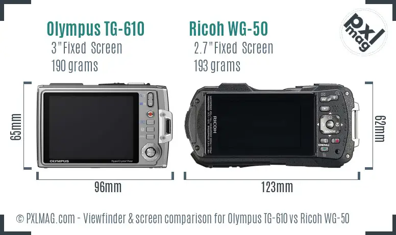 Olympus TG-610 vs Ricoh WG-50 Screen and Viewfinder comparison