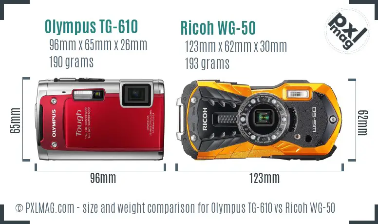 Olympus TG-610 vs Ricoh WG-50 size comparison