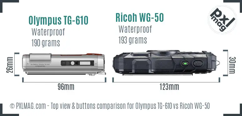 Olympus TG-610 vs Ricoh WG-50 top view buttons comparison